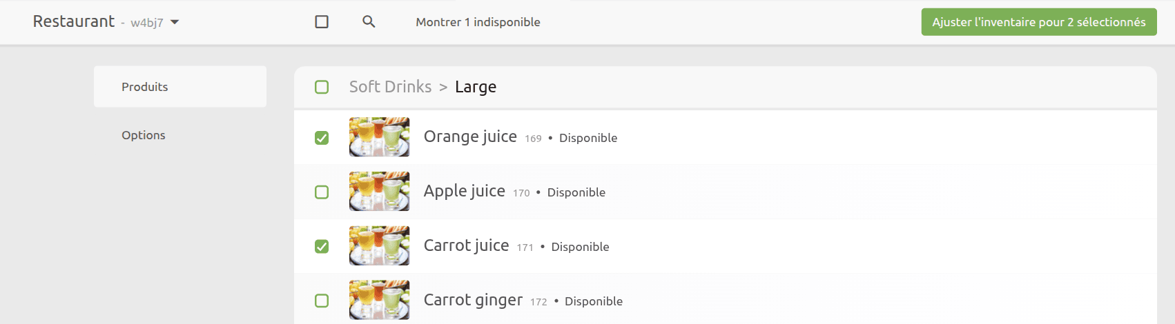 Sélection groupée dans la barre d'outils