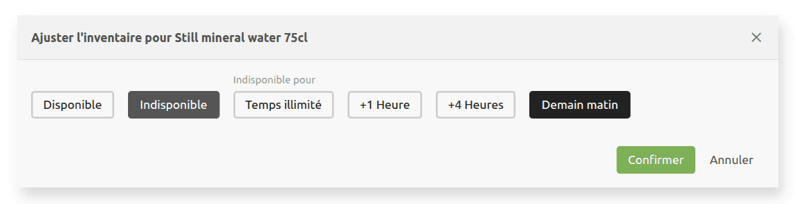 Options de durée d'indisponibilité