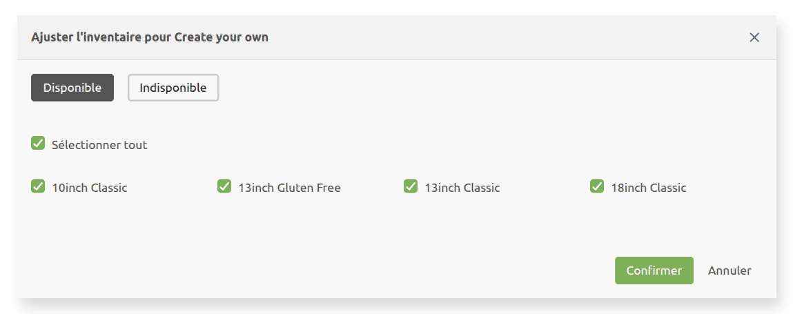 Fenêtre de disponibilité multi-SKU