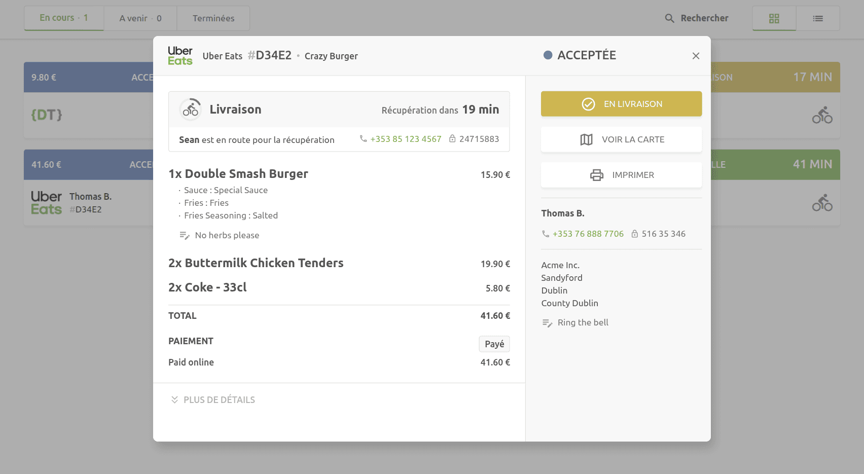 Détails de la commande OrderLine