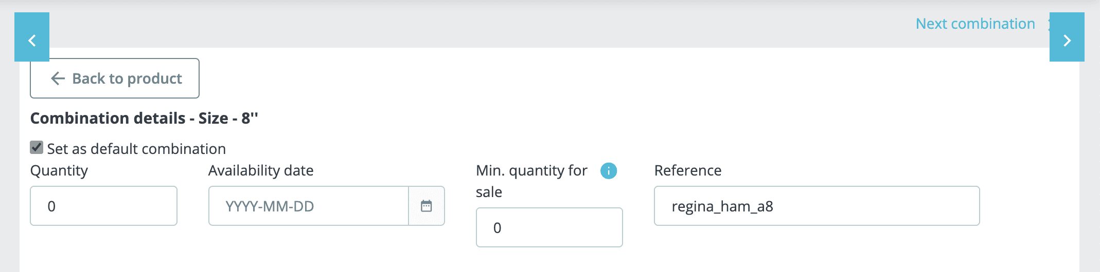 Ref code for a combination in PrestaShop