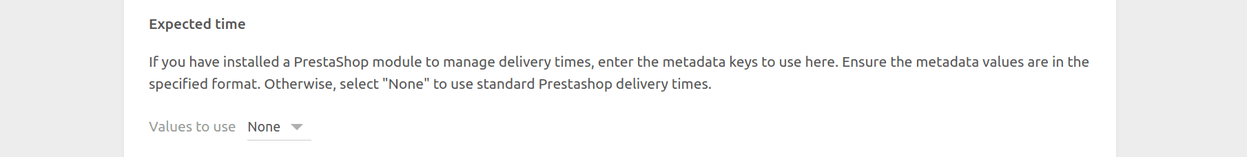 PrestaShop Bridge configuration page, expected time