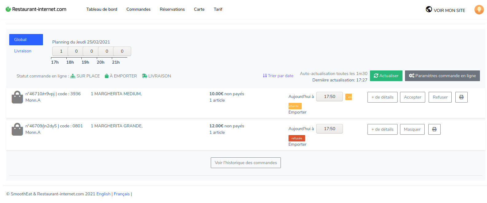 Commandes - Liste des commandes