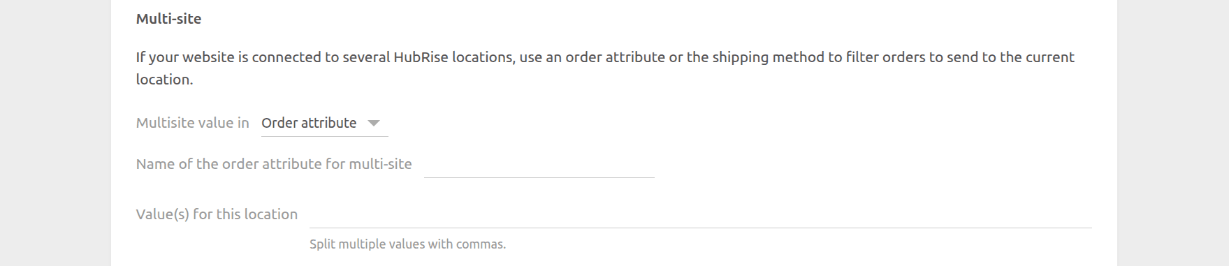 Shopify Bridge configuration page, Multi-site section
