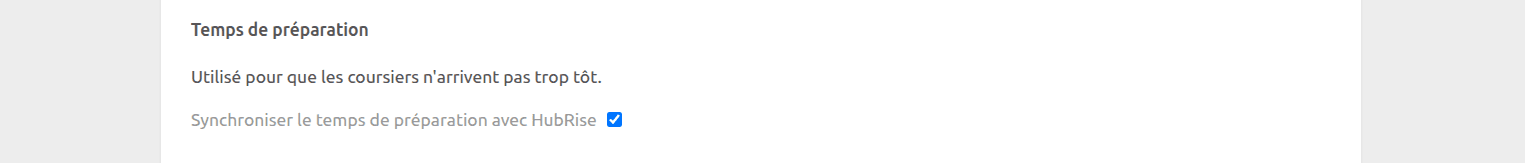 Page de configuration Uber Direct Bridge, Temps de préparation