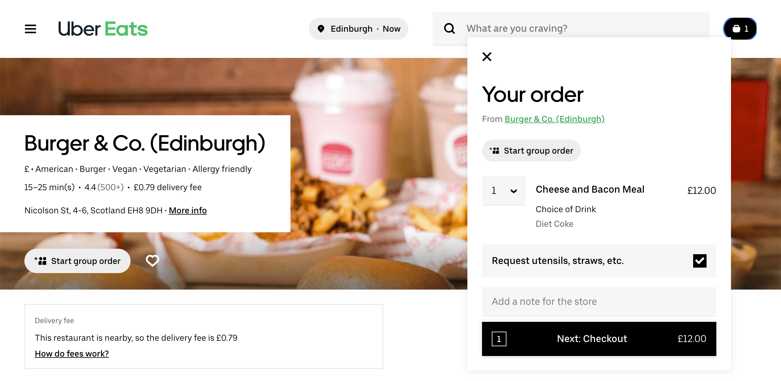 Disposable items checkbox in Uber Eats checkout