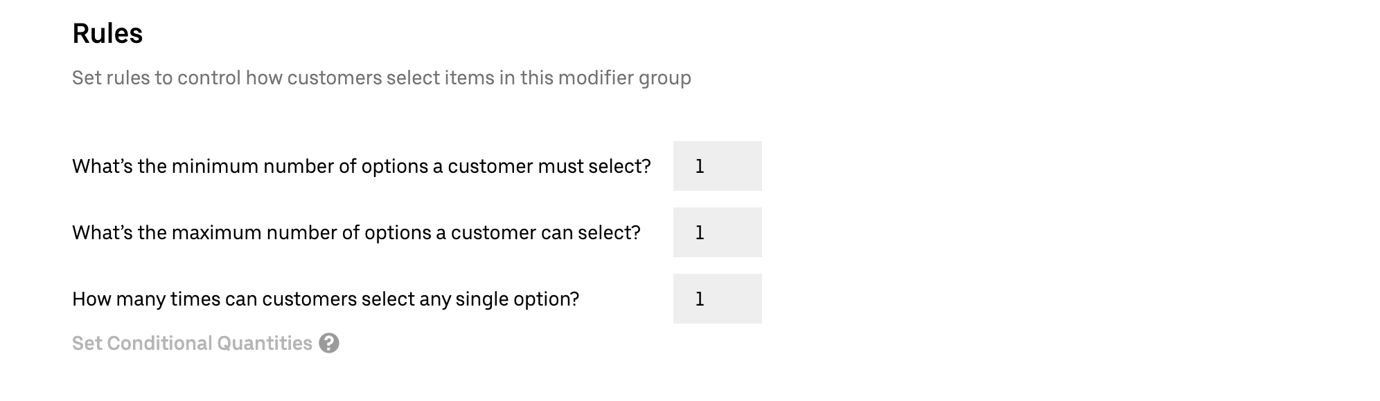 Modifier group rules