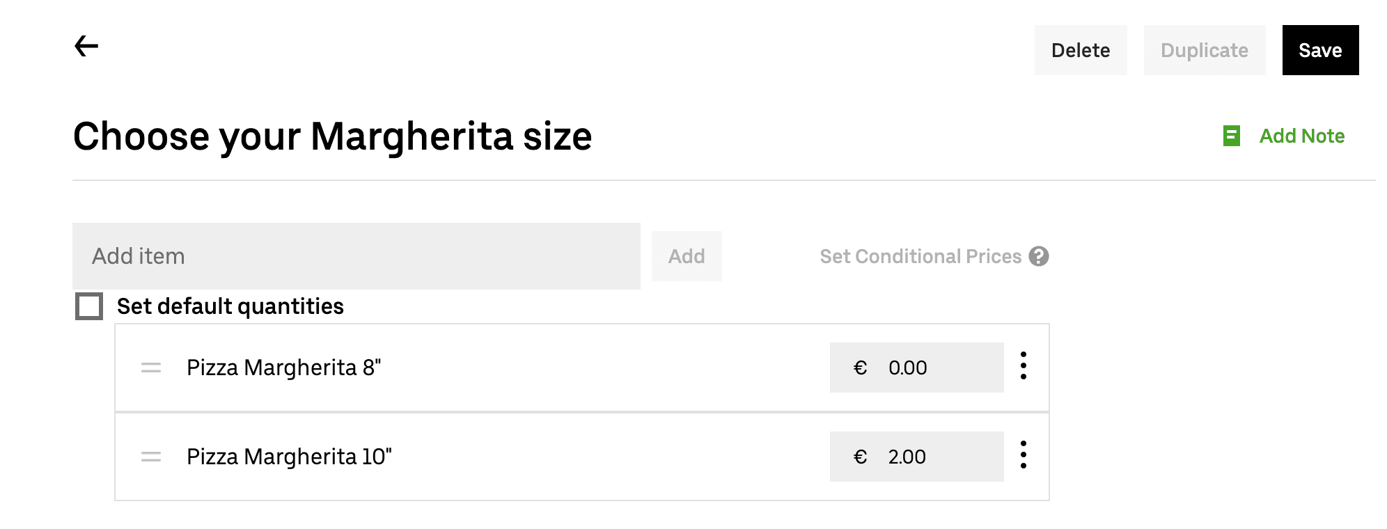 Modifier group name and skus