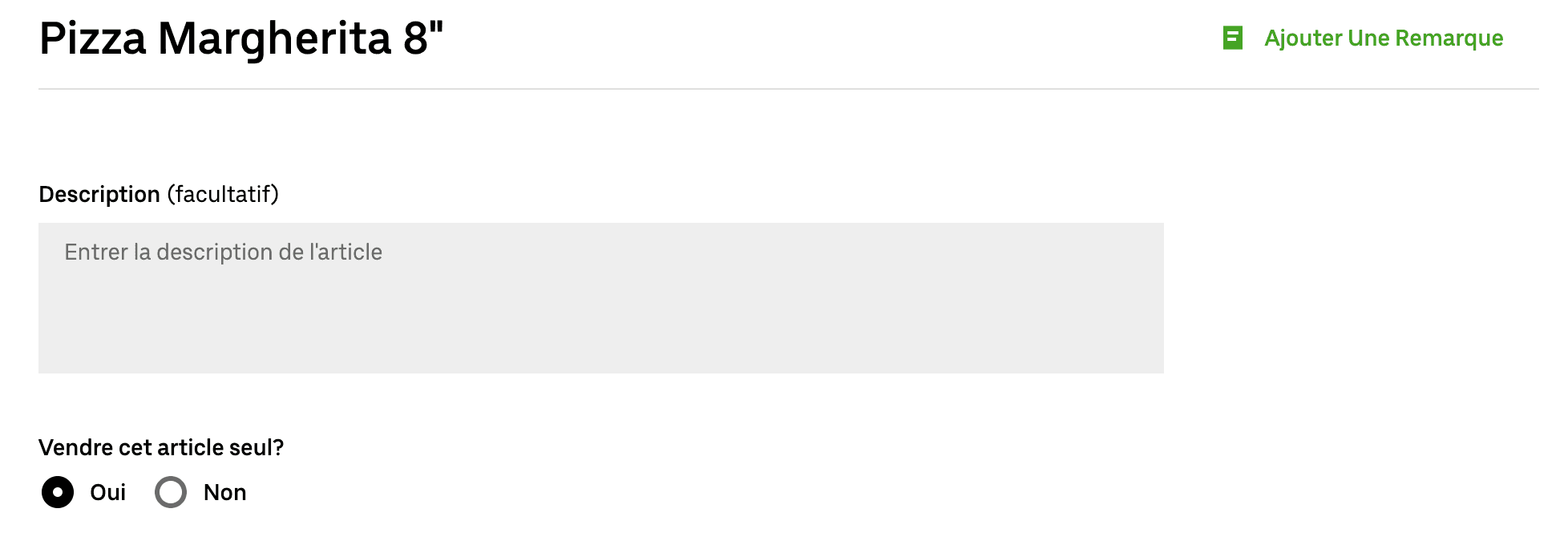 Nom de la SKU et choix Vendre cet article seul