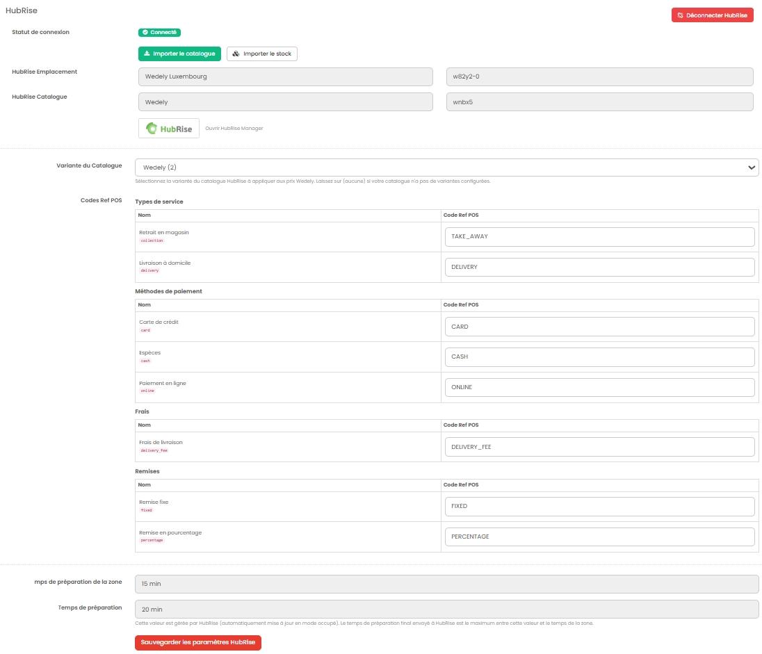 Page de configuration WeDely