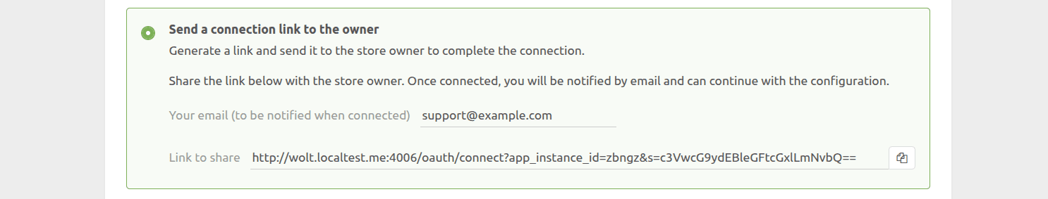 Send a connection link to the owner