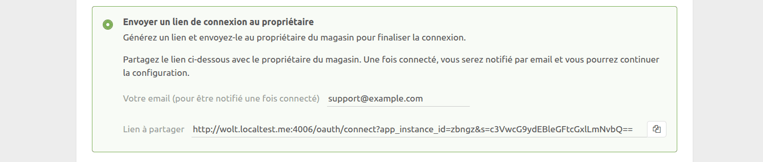 Envoyer un lien de connexion au propriétaire