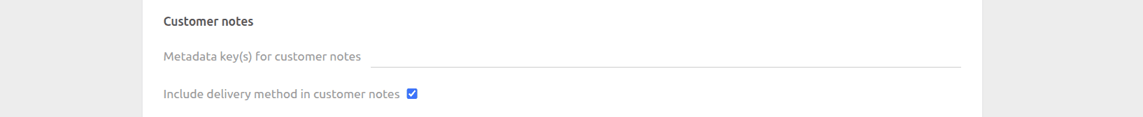 WooCommerce Bridge configuration page, customer notes