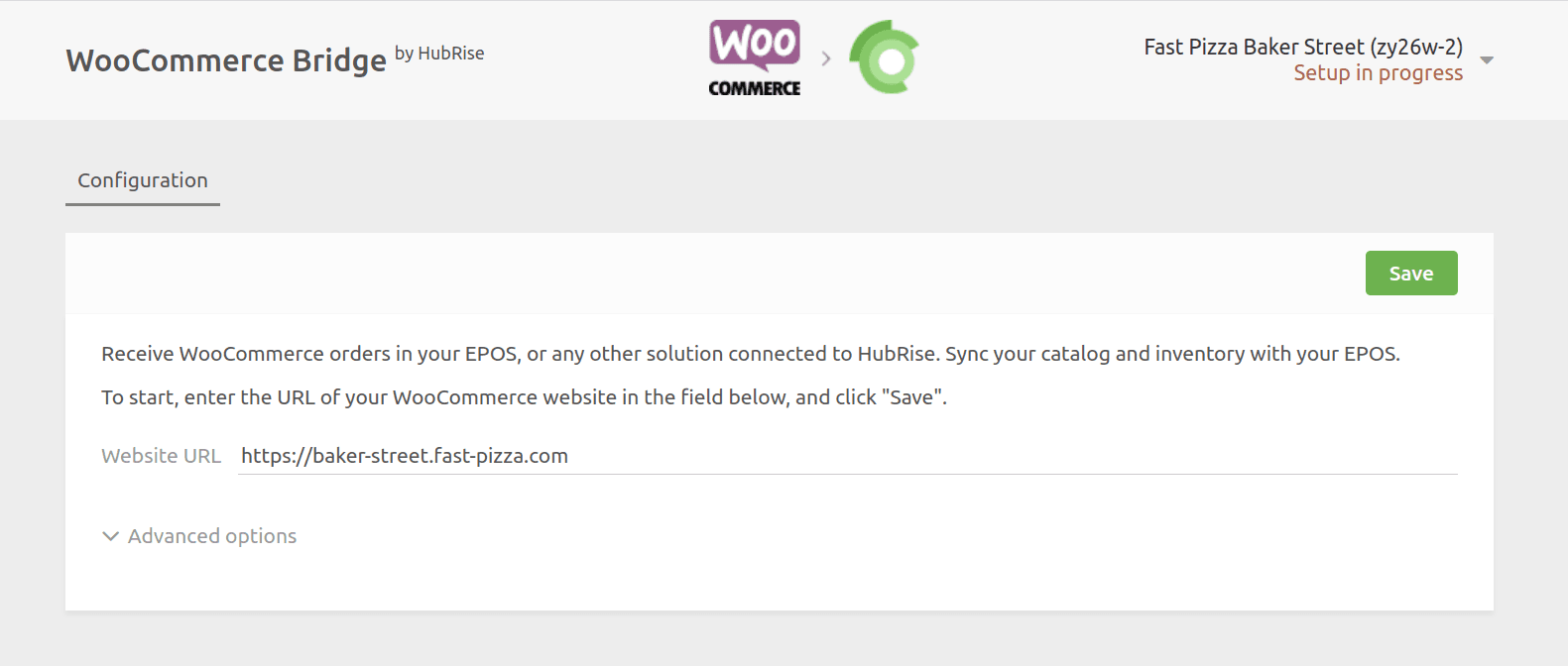 Initial URL page for WooCommerce Bridge