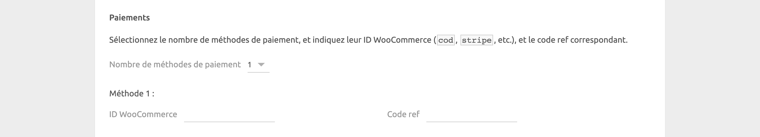 Page de configuration de WooCommerce Bridge, paiements