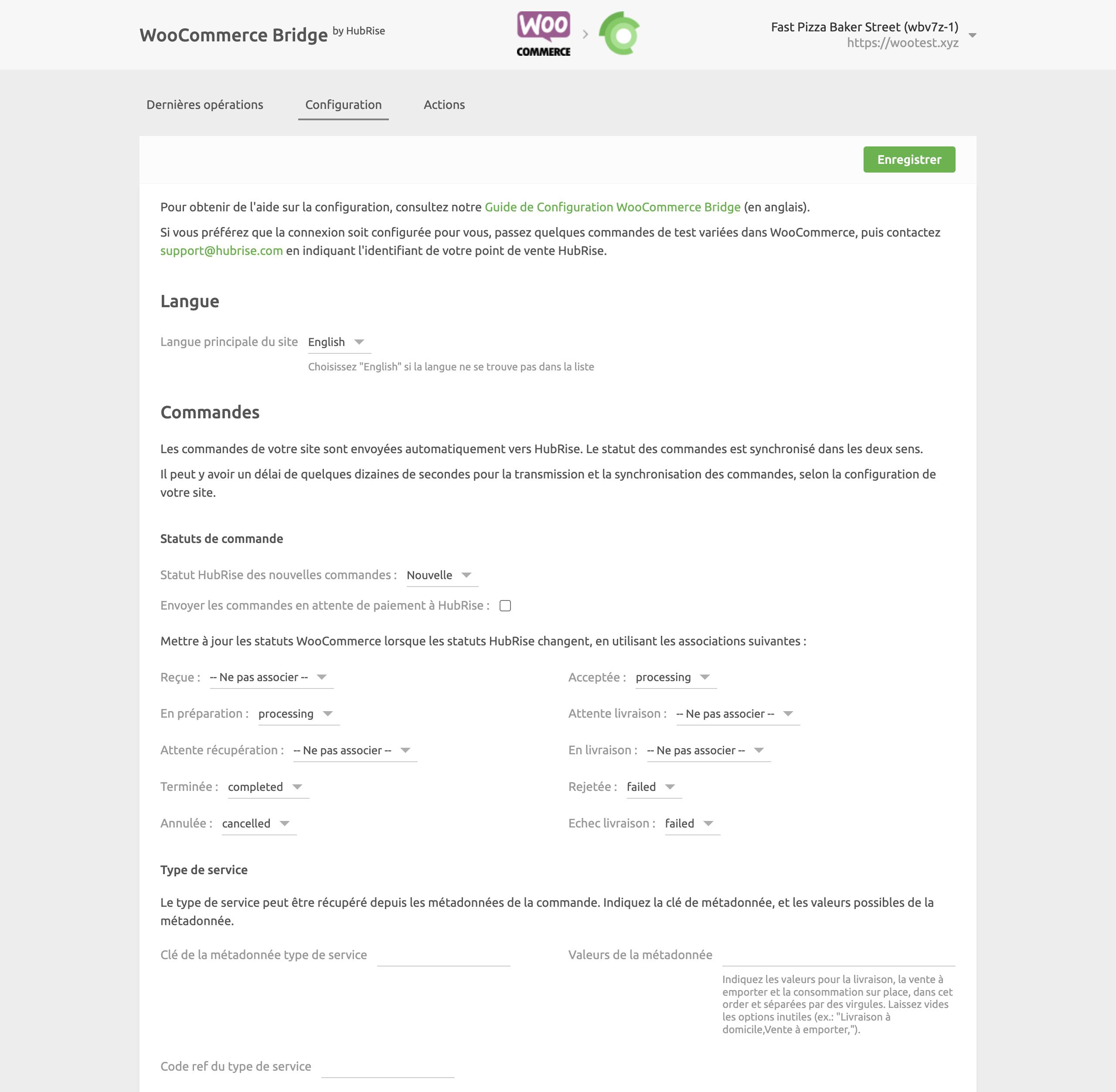 Page de configuration WooCommerce Bridge