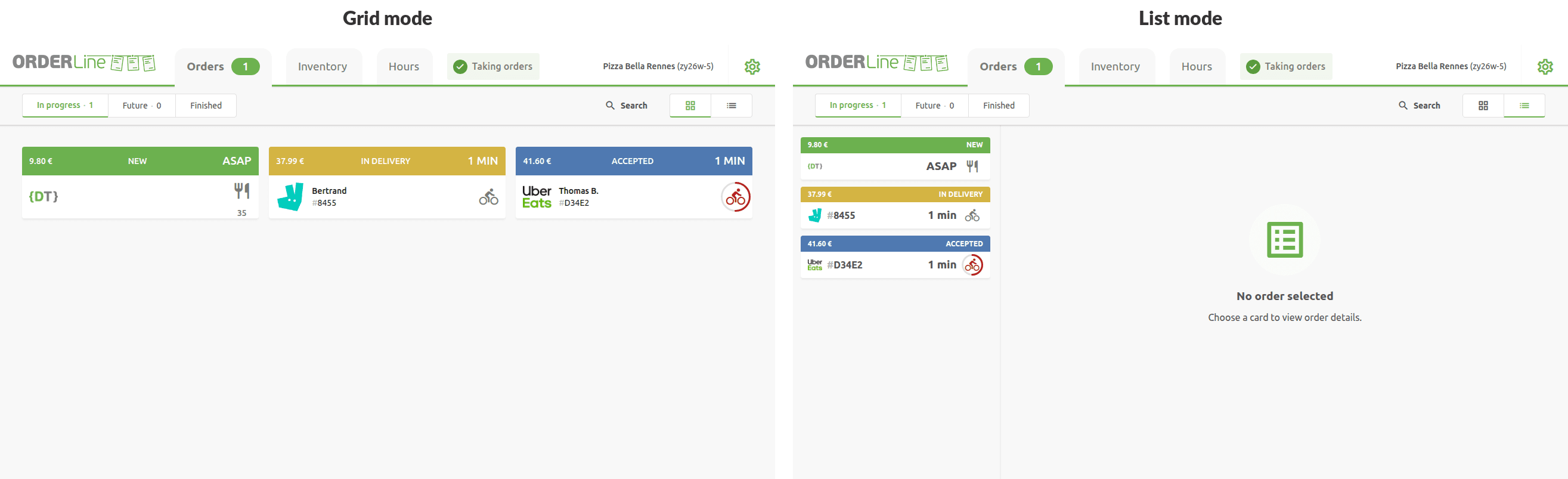 Grid and List mode comparison in OrderLine